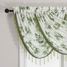 Kate Aurora 3 Piece Printed Cherry Blossom Beaded Rod Pocket Window Valances - Sage Green