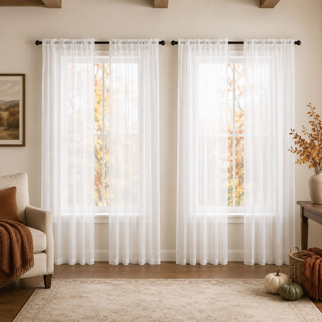 Kate Aurora 4 Piece Basic Home Rod Pocket Sheer Voile Window Curtain Panels - 52 in. W x 84 in. L, White