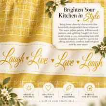 Kate Aurora Country Farmhouse Gingham Plaid Check Live~Laugh~Love 3 Pc Kitchen Curtain Set - 57 in. W x 24 in. L, Yellow