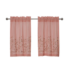 Kate Aurora Shabby Sheer Embroidered Complete 3 Piece Floral Rod Pocket Cafe Kitchen Curtain Tier & Valance Set - Rose/Spice