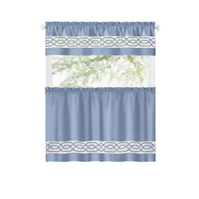 Kate Aurora Pacifico Complete 3 Piece Rod Pocket Embroidered Tier & Valance Kitchen Curtain Set - 24 in. Long - Blue