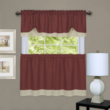 Kate Aurora Flax Styled Semi Sheer 3 Piece Tie-Up Kitchen Curtain Tier & Valance Set - 58 in. W x 36 in. L, Marsala/Tan
