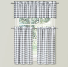 Kate Aurora Country Farmhouse Plaid Checkered Gingham 3 Pc Kitchen Curtain Tier & Valance Set - 58 in. W x 36 in. L, Gray