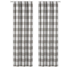Kate Aurora 2 Piece Country Farmhouse Gray Buffalo Plaid Pleated Rod Pocket Window Curtain Panels
