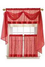 Kate Aurora Living Complete 4 Piece Linen Leaf Embroidered Complete Kitchen Curtain Set - 58 in. W x 36 in. L, Red