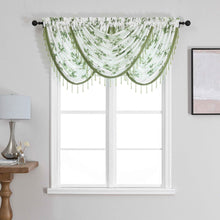 Kate Aurora 3 Piece Printed Cherry Blossom Beaded Rod Pocket Window Valances - Sage Green