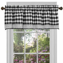 Kate Aurora Complete 3 Piece Country Farmhouse Plaid Gingham Black & White Buffalo Check Kitchen Curtain Tier & Valance Set -