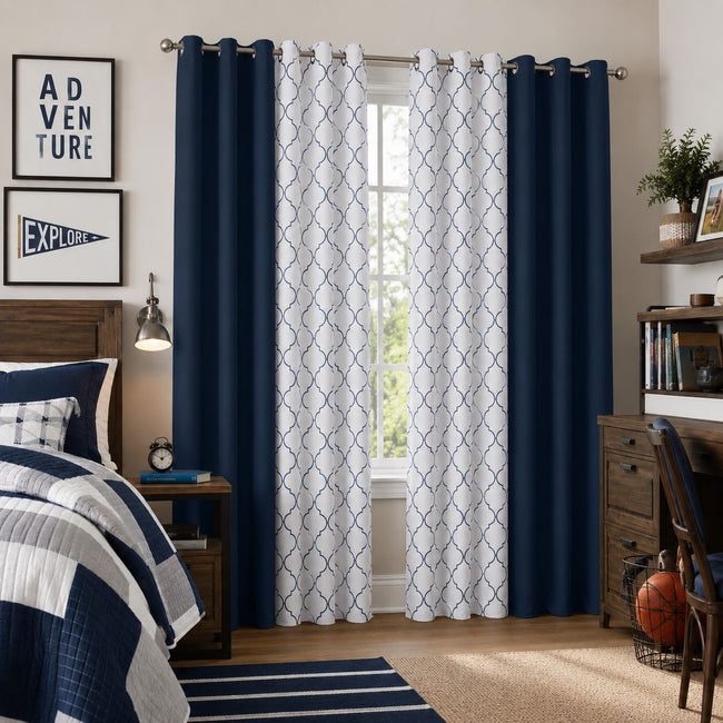 Kate Aurora 4 Piece Navy Blue Dorm Essentials Room Darkening Coordinated Grommet Top Curtain Panels