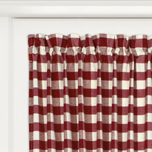 Kate Aurora Plaid Country Farmhouse French Door Curtain Panel With Matching Tieback - 25W x 40L, Burgundy