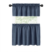 Kate Aurora Coastal Hamptons Living Complete 3 Piece Textured Kitchen Curtain Tier & Valance Set - 24 in. Long - Navy