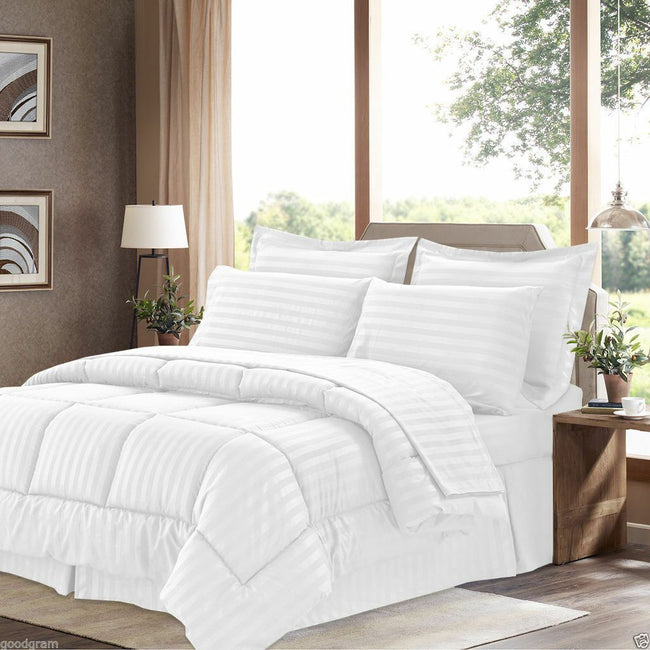 GoodGram 8 Pc Hotel Down Alternative Bed in a Bag Comforter Set - White Full/Queen