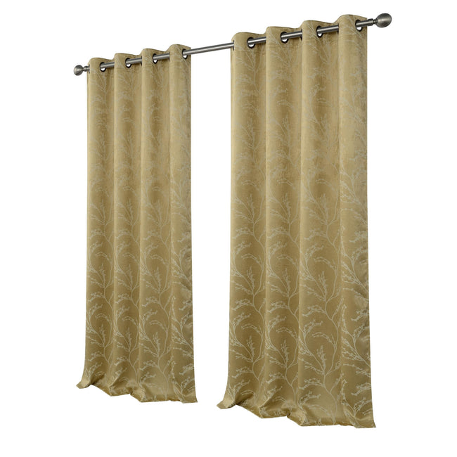 Kate Aurora 2 Pack Arbor Room Darkening Floral Grommet Top Window Curtain Panels - 52 in. W x 84 in. L, Taupe/Gold