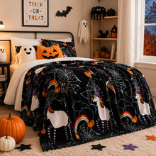 Kate Aurora Trick or Treat Halloween Unicorns, Pumpkins & Spider Webs Ultra Soft & Plush Accent Throw Blanket - 50 in. W x 60