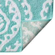 Kate Aurora 100% Premium Cotton Damask Designed Non Slip Bath Rug - 20 in. W x 32 in. L - Aqua