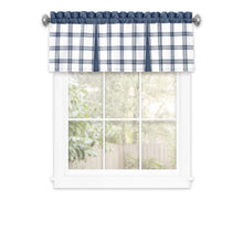 Kate Aurora Windowpane Plaid Country Farmhouse Kitchen Curtain Tier & Valance - 24 in. Long - Blue