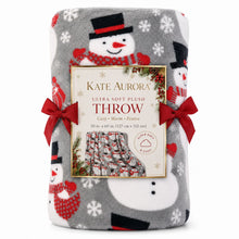 Kate Aurora Ultra Plush Gray Winter Snowman Christmas Hypoallergenic Fleece Throw Blanket - 50 in. W x 60 in. L