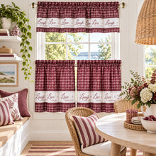 Kate Aurora Country Farmhouse Gingham Plaid Check Live~Laugh~Love 3 Pc Kitchen Curtain Set - 56 in. W x 24 in. L, Burgundy