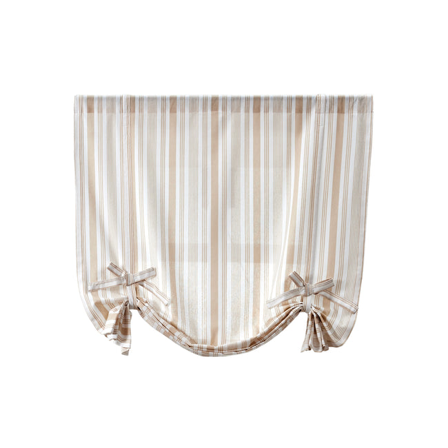 Kate Aurora Country Farmhouse Cotton Striped Tie Up Window Curtain - 63 in. Long - Taupe