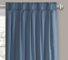 Kate Aurora 1 Piece Grant Light Filtering Button Pleated Rod Pocket & Back Tab Window Curtain Panel - 84 in. Long - Navy Blue