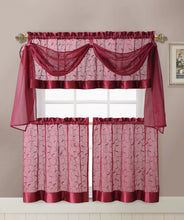 Kate Aurora Complete 4 Piece Linen Leaf Embroidered Complete Kitchen Curtain Set