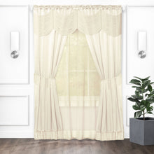 Kate Aurora Satin Chic Complete Attached Window Curtain, Tiebacks & Valance Set - 84 in. Long - Ivory