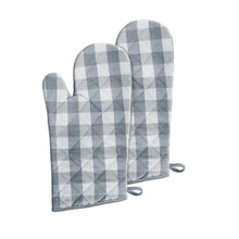 Kate Aurora 2 Pack Gingham Plaid Checkered Gingham Country Farmhouse Oven Mitts - 17 in. W x 17 in. L, Gray