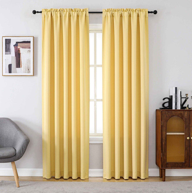 Kate Aurora Basic Drape Light Filtering Woven Jacquard Thermal Single Rod Pocket Window Curtain Panel - Gold