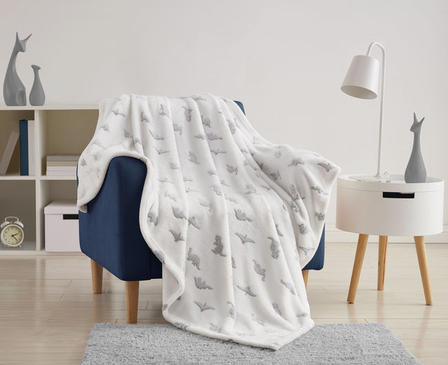Kate Aurora Montauk Accents White & Gray Glow In The Dark Juvi Dinosaurs Ultra Soft & Plush Fleece Accent Throw Blanket