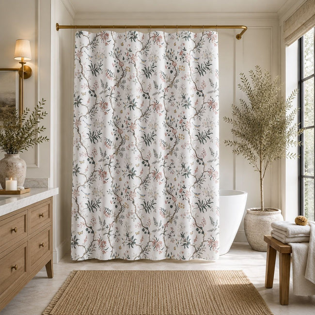 Kate Aurora Botanical Gardens & Birds Chic Fabric Shower Curtain - Standard Size