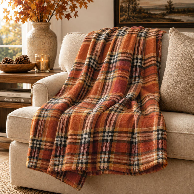Kate Aurora Ultra Soft & Cozy Oversized Plaid Autumn Harvest Plush Accent Throw Blanket - 50 in. W x 70 in. L