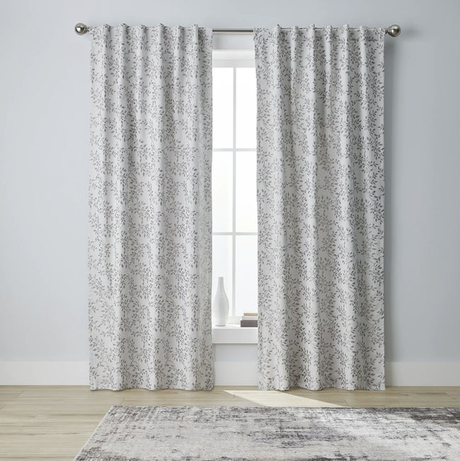 Kate Aurora 1 Piece Floral Leaf Light Reducing & Thermal Linen Blend Window Curtain Panel - 84 in. Long - Taupe/Beige