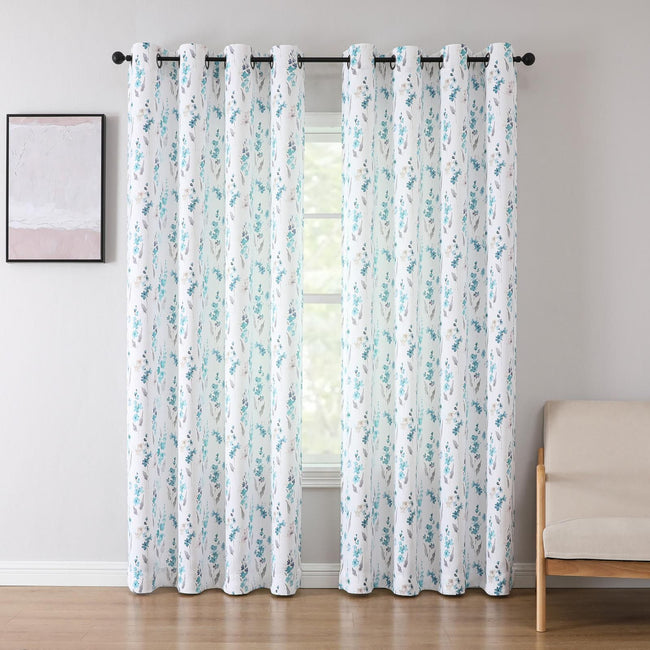Kate Aurora 1 Piece Watercolor Floral Light Filtering Grommet Top Window Curtain Panel - Blue