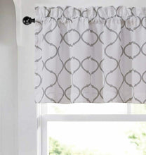 Kate Aurora Shabby Chic White & Gray Trellis Clover Rod Pocket Window Valance - 56 in. W x 15 in. L, White/Gray