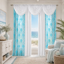 Kate Aurora 7 Piece Hampton Elegance Sheer Curtain Panels & Beaded Valances Set - Aqua White