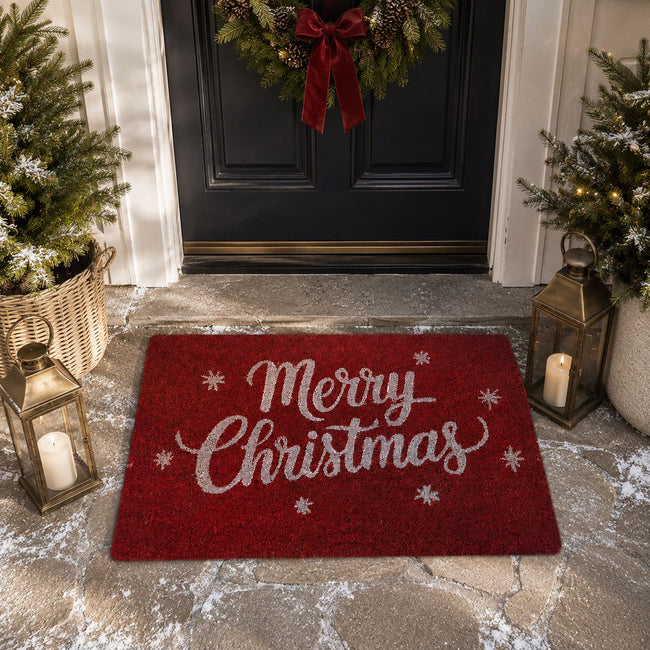 Kate Aurora Red Merry Christmas Bristled Coir Outdoor Welcome Mat - 18"x30"