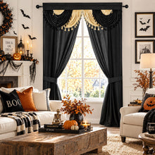 Kate Aurora Black & Gold Halloween Complete Attached Rod Pocket Window Curtain Set