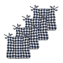 Kate Aurora Country Living Gingham Plaid Checkered Country Farmhouse Chair Cushion Pads - 4 Piece, Navy