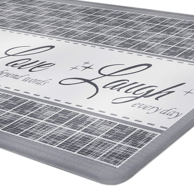 Kate Aurora Montauk Accents Anti Fatigue Memory Foam 18" x 30"  Live~Love~Laugh Kitchen Floor Mats With Beveled Edges - Gray