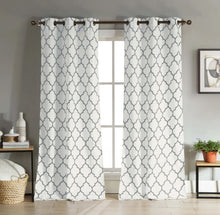Kate Aurora Extra Long Fallon 2 Piece Sheer Lattice Design Grommet Top Window Curtain Panels - 112 in. Long - Gray