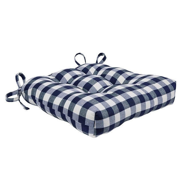 Kate Aurora Country Living Gingham Plaid Checkered Country Farmhouse Chair Cushion Pads - 1 Piece, Navy