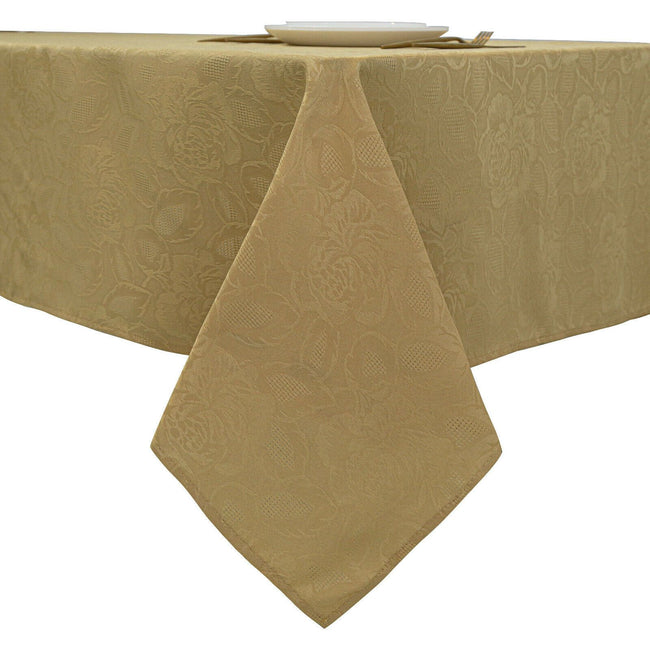 Kate Aurora Shabby Chic Floral Fabric Tablecloth - 56 in. W x 84 in. L, Gold