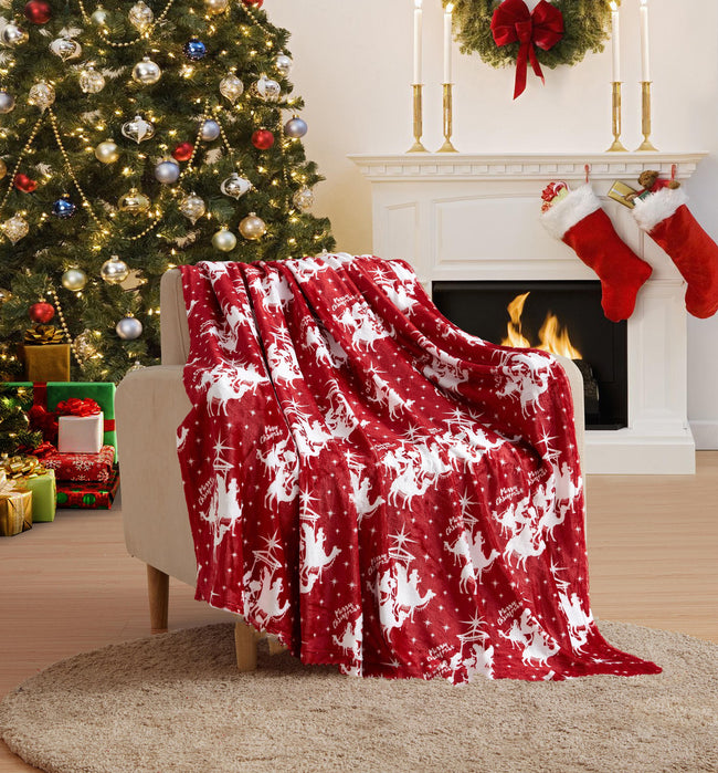 Kate Aurora Holiday Living Red Christmas Three Kings Plush Accent Throw Blanket - 50 in. W x 60 in. L
