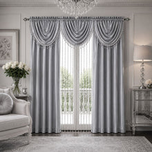 Kate Aurora 6 Piece Maison Estate Collection Semi Sheer Window Curtains & Beaded Valance Set - Silver/Gray