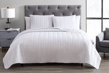 Kate Aurora Basic Bedding Herringbone Plush 3 Piece Quilt & Pillow Shams Set , White - Queen
