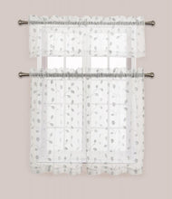 GoodGram Adler Metallic Embroidered Leaves 3 Piece Sheer Kitchen Curtain Set - 58 in. W x 36 in. L, White