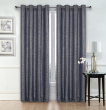Kate Aurora Glam Chic Living 2 Pack Metallic Foil Sparkle Slub Sheer Grommet Top Curtain Panels - Navy