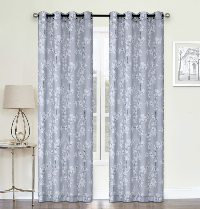 Kate Aurora Living 2 Pack Shabby Chic Designed Semi Sheer Grommet Top Cherry Blossom Window Curtains - 52 in. W x 84 in. L, Gray