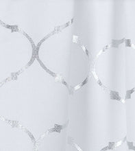 Kate Aurora Living Metallic Foil Lattice Quatrefoil White & Silver Window Valance