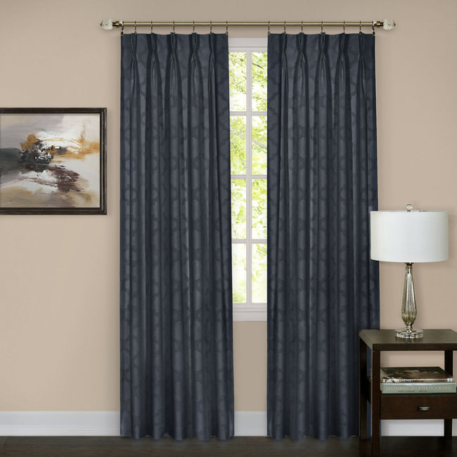 Kate Aurora 2 Pack Windsor Pinch Pleat/Rod Pocket/Back Tab Quatrefoil Window Curtain Panels - 63 in. Long - Navy