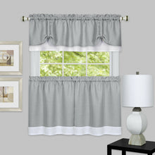 Kate Aurora Shabby Country Farmhouse Flax Styled Sheer Cafe 3 Piece Kitchen Curtain Tier & Valance Set - 36 in. Long - Gray